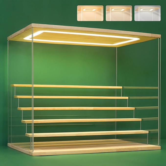 NONEMEY Clear Acrylic Display Case Stand with LED Light 2/3/4/5/6 Tier Storage Box Showcase Dustproof Organizer Box for Collectibles (6 Tiers 19.6 * 12.5 * 16.5inch)