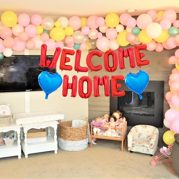 TONIFUL Welcome Home Balloons,16 Inch Red Welcome Home Foil Balloons Banner Welcome Home Party Decorations for House Warming Party Homecoming Party Decorations Family Gathering Supplies
