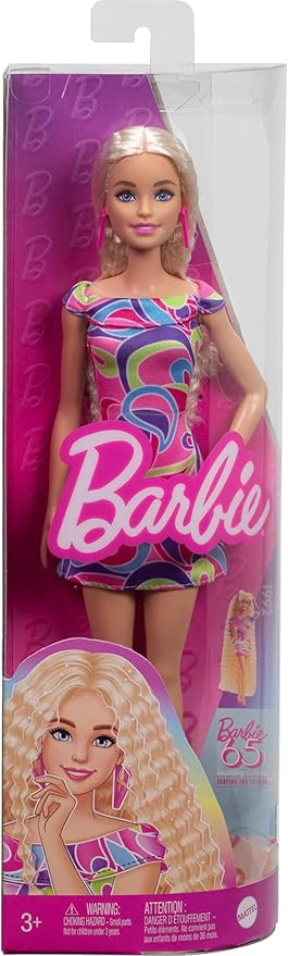 Barbie Fashionistas Doll #223 with Blonde Wavy Hair, Totally Hair-Inspired Dress & Accessories, 65th Anniversary Collectible Toy