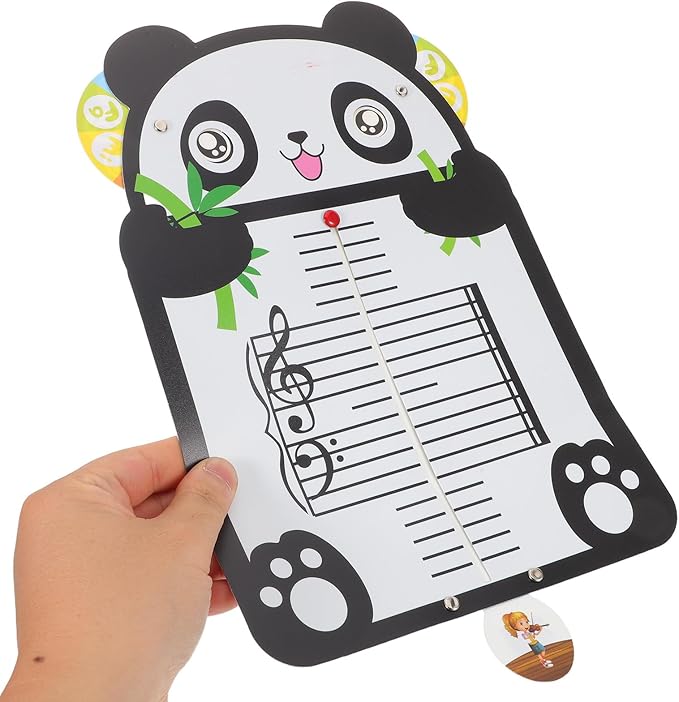 Music Note Board: Rhythm Learning Card for Music Education - Cartoon Panda Musical Note Card for Kids Beginners - Five-Line Staff Learning Tool