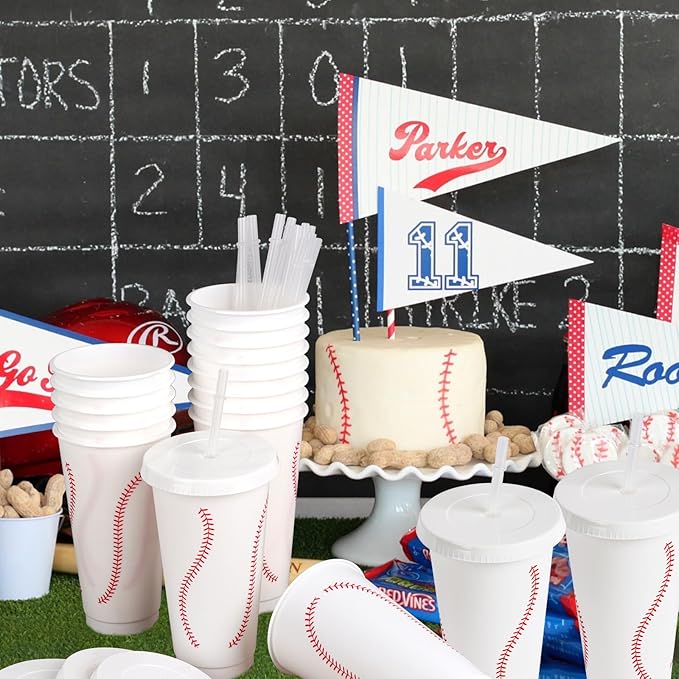 Hxezoc 16 Pieces Plastic Baseball Cups Reusable Cute Party Cups 24 oz Sports Party Gifts for Baseball Game Sport Birthday Party Decoration Supplies
