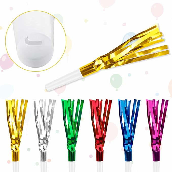 Colorful New Years Noise Makers 48 PCS NYE Party Blowers Blowouts New Years Eve Games Favors Supplies Birthday Pep Rally for Adult Prank Graduation Sporting Events Horns Noisemakers Accessories