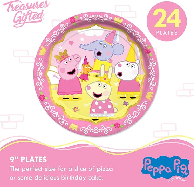 Treasures Gifted Princess Peppa Pig Birthday Party Supplies - Serves 24 Guests - Officially Licensed Party Supplies Deluxe Set - Plates, Cups, Napkins, Table Cover