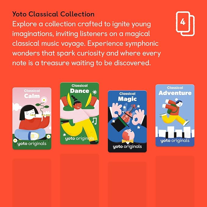 Yoto Classical Collection – 4 Kids Musical Audio Cards for Use with Player & Mini All–in–1 Audio Device, Educational & Screen–Free Listening with Relaxing Music for Naptime Bedtime & Winding Down