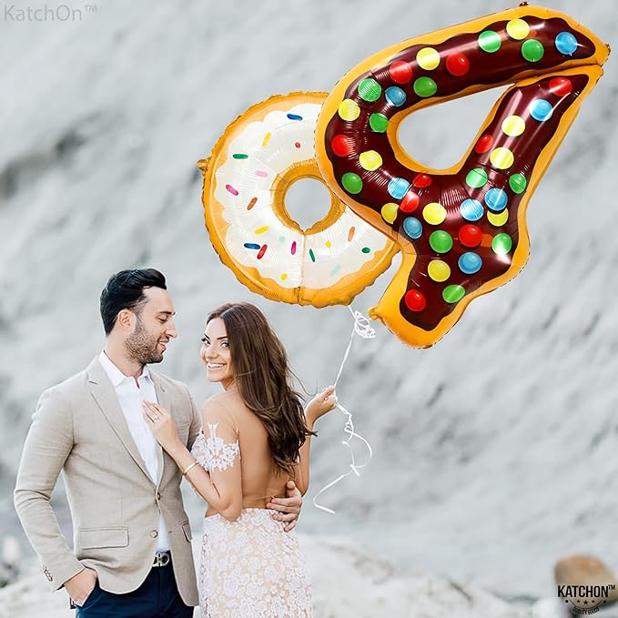 KatchOn, Giant Number 4 Balloon - 40 Inch, Donut | Birthday Decorations for Boys & Girls | 4 Balloon Number for 4th Anniversary Decorations | Donut Birthday Party Decoration