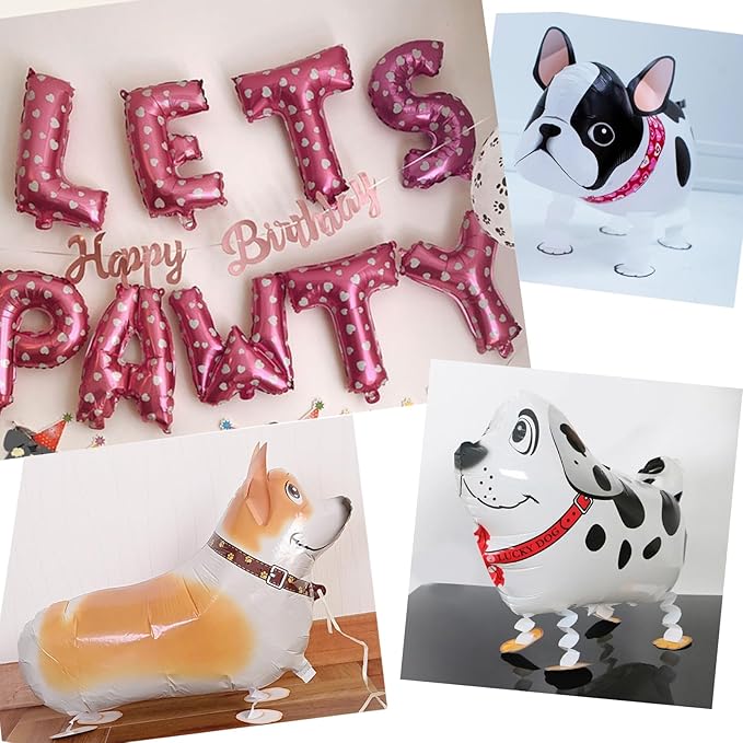 Lets Pawty Dog Birthday Party Decorations Girl Boy, Pawty Puppy Themed Happy Birthday Banner, Dog & Paw Print Balloons, Cake Toppers (Red)