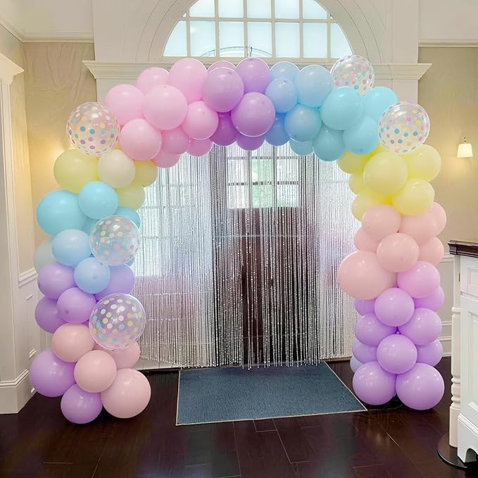 Pastel Balloons, 12 Inch Rainbow Macaron Pink Blue Teal Yellow Purple Apricot Assorted Balloon whit Colorful Confetti Clear Balloon for Easter Birthday Bridal Baby Shower Wedding Tea Party Decor