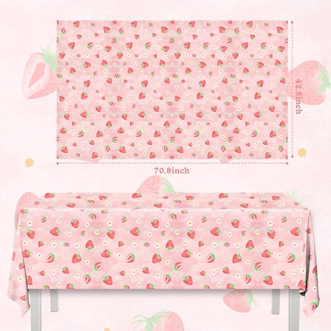HAKOTI 3Pack Strawberry Table Cloth,Berry First Birthday Decorations Plastic Strawberry Theme Party Decor for Girls Berry Sweet Baby Shower Party Supplies
