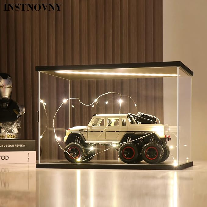 Acrylic Display Case for Collectibles Clear Acrylic Boxes for Display Action Figures Car Model Lego Set 10265 Display Case Dustproof Storage Box(Black-Solid Yellow; 15.7*7.9*5.9 inch)