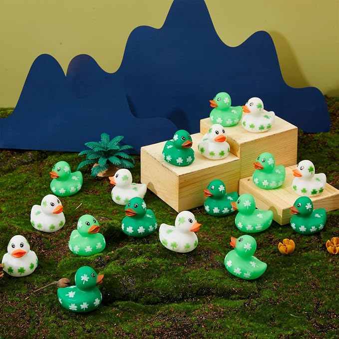JOYIN 24 Pcs St.Patrick's Day Rubber Ducks Bulk for Patrick's Party Supplies, Green Shamrock Ducks for Kids Accessories Party Favors