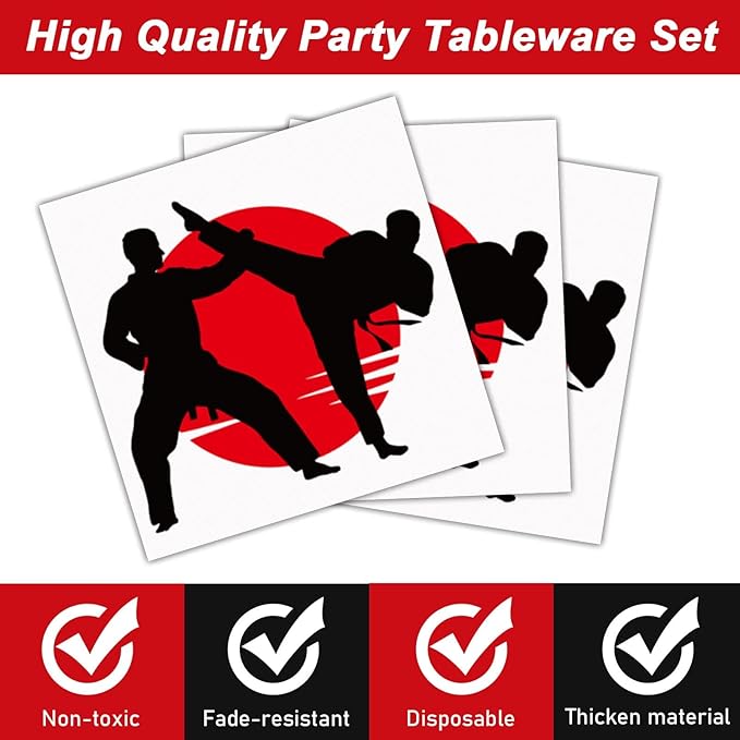gisgfim 96 Pcs Karate Party Supplies Paper Plates Napkins Karate Themed Party Birthday Decorations Favors for Boys & Girls Birthday Serves 24