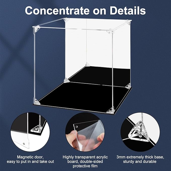 Acrylic Display Case for Collectibles Assemble Clear Acrylic Display Box with Mirrored Back, Alternative Glass Case for Action Figures Lego Model Doll Toys Display (12x12x12 inch, 30x30x30cm)