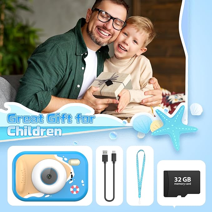 Kids Waterproof Camera, Camera for Kids, 48MP 1080P Sports Action Toy Underwater Camera for Pool, Birthday Gifts for Boys Girls Age 3-12(Blue)