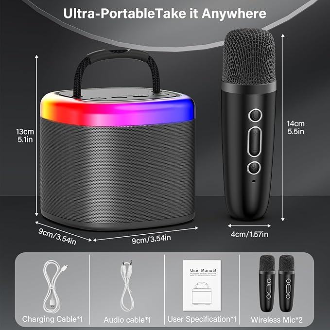 Mini Karaoke Machine for Kids: Portable Bluetooth Speaker with Wireless Microphone for Kids & Adults - Ideal Christmas Easter Birthday Gift Music Toys for Girls Boys Aged 4 5 6 7 8 9 10 11 12+