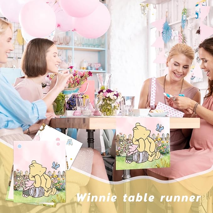 Winnie Baby Shower Decorations-Pooh Birthday Party Decor-Winnie Tablecloth,Tablecloth Oh Baby Gender Reveal Birthday Party Supplies for Kids Boys Girls,Pink