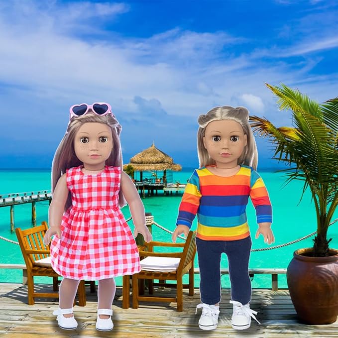 Ebuddy Doll Clothes & Accessories - 8 Sets Outfit with Shoes, Backpack, Glasses, Camera, Pad for 18 Inch Girl Dolls