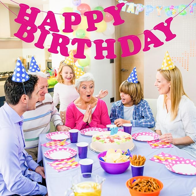 Pink Happy Birthday Banner Sign Birthday Backdrop Party Supplies for Kids Boys Girls Birthday Party Decorations
