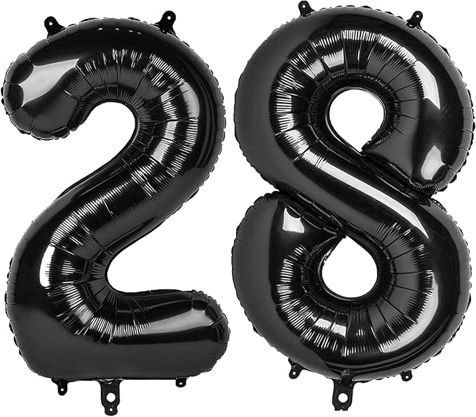 40 Inch Black Number 28 Digital Balloon,Jumbo Mylar Foil Helium Balloon for 28 Balloons for Birthday Party,Wedding Anniversary Party Decorations