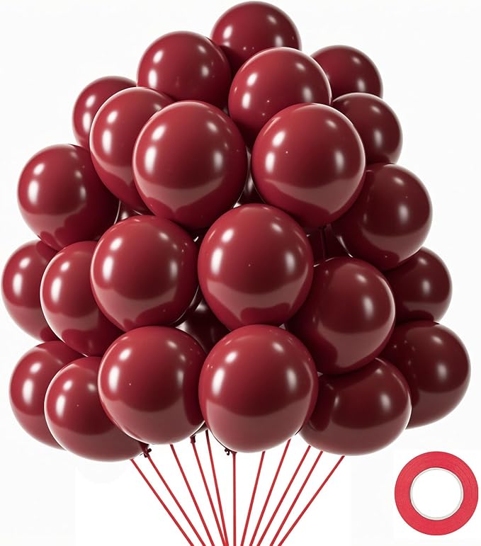LovesTown 110PCS Burgundy Balloons, Burgundy Latex Balloon for Birthday Baby Shower Graduation Engagement Anniversary Wedding Party Supplies Garland Arch Decoration,12 Inches