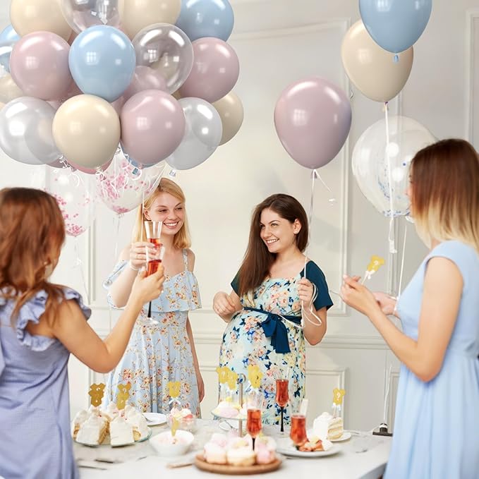 Pink and Blue Balloons, 12 inch Retro Blue Pink White Clear Party Balloon For Birthday Baby Shower Gender Reveal Party Decorations