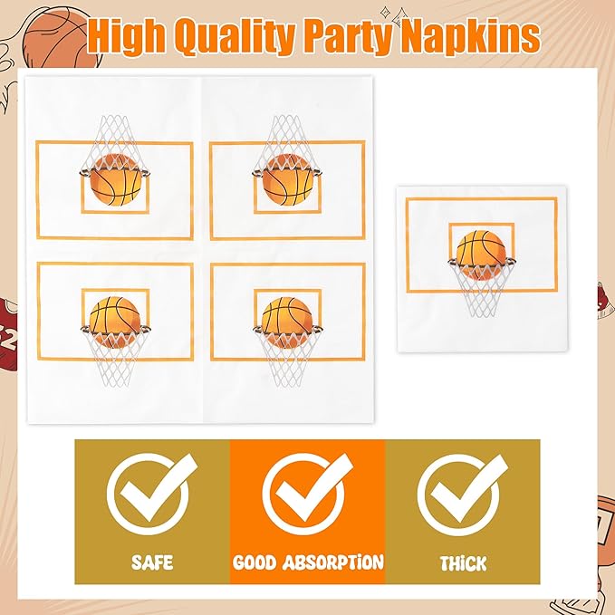 96Pcs Basketball Party Plates Supplies Sports Theme Tableware Decorations Disposable Paper Plates Napkins Forks for Team Celebrations Birthday Party, Serves 24