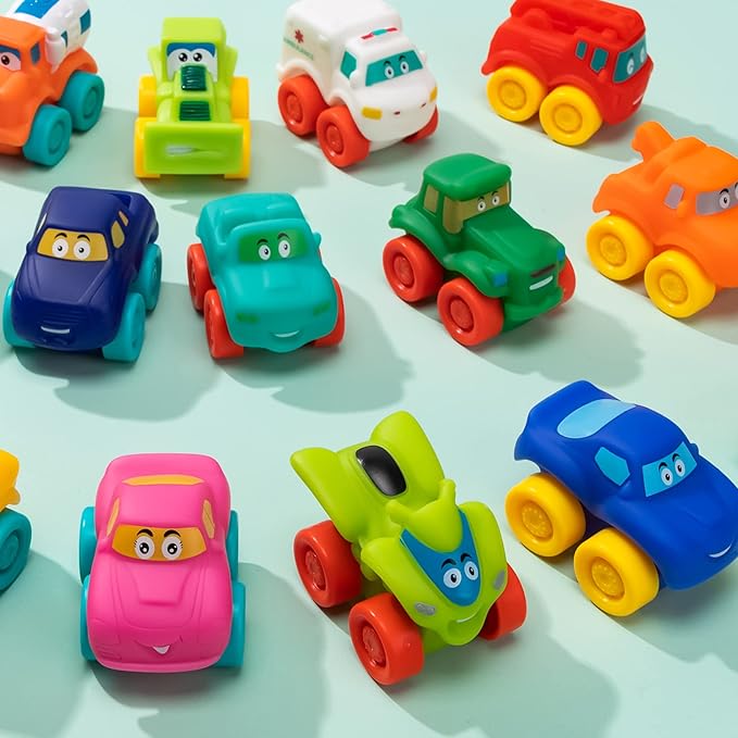 JOYIN Cartoon Cars, Soft Rubber Toy Car Set, Mini Vehicles, Bath Toy Car for Toddlers, Christmas Great Gift for Boys and Girls, Summer Beach and Pool Activity, Party Favors for Kids, Easter Basket