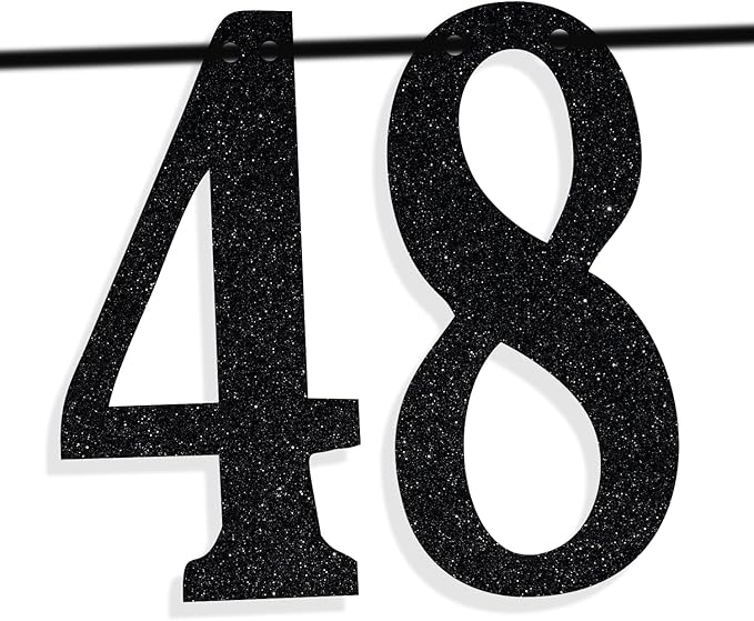 Black Glitter Look at You Turning 48 & Sh*t Banner, Happy 48th Birthday/Level 48 Unlocked/Cheers to 48 Years, Funny 48th Birthday Party Decorations Supplies