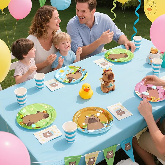 60Pcs Capy Paper Plates 7" Disposable Heavy Duty Cute Cartoon Capibara Dessert Paper Plates Animal Capybaras Themed Tableware Set for Kids Kapybara Birthday Baby Shower Party Decorations