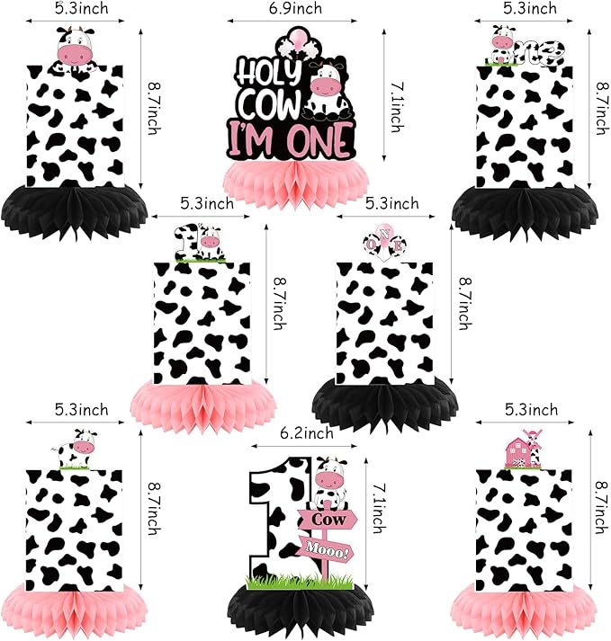 Holy Cow Im One Birthday Decorations, Cow First Birthday Decorations Honeycomb Centerpiece for Table, Baby 1st Birthday Cow Themed Photo Table Centerpiece Party Supplies