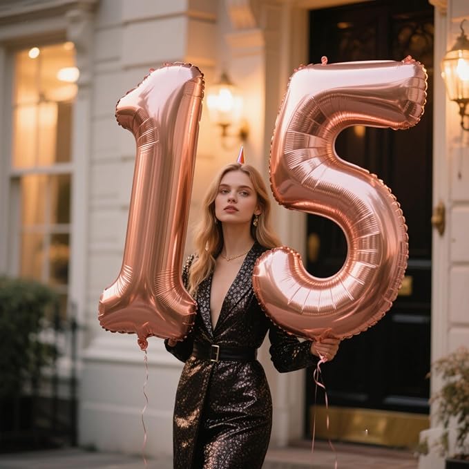 40 Inch Rose Gold Balloon Number 15 Balloon,Jumbo Mylar Foil Helium Balloon for 15 Digital Balloons for Birthday Party,Wedding Anniversary Party Decorations