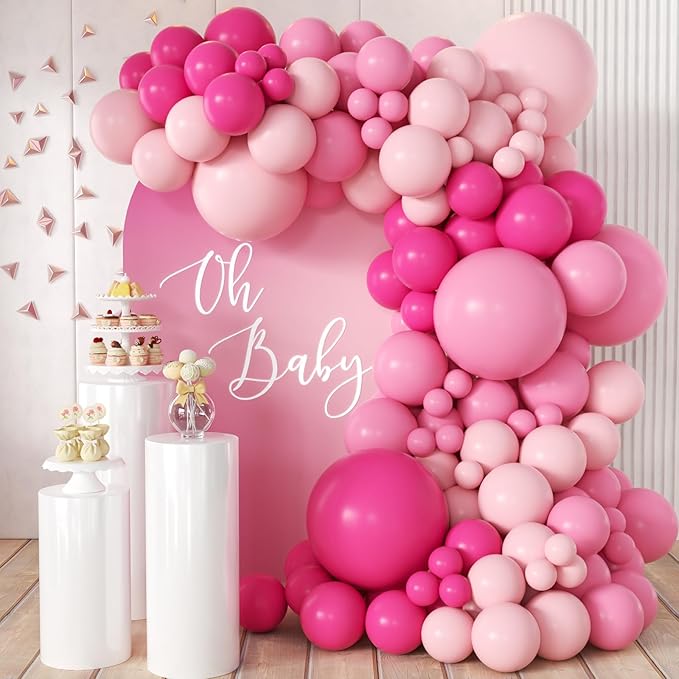 Pink Balloon Garland Arch Kit, 155 Pcs Different Shades of Pink Balloons for Girls Women Princess Birthday Bridal Baby Shower Wedding Party Decorations