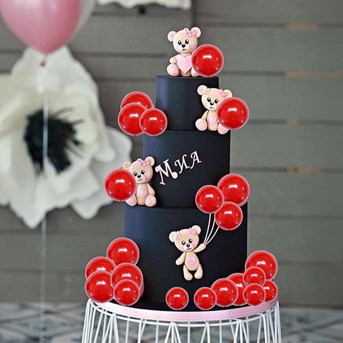 Gyufise 30Pcs Mini Balloon Cake Topper Foam Ball Cake Picks Cupcake Faux Pearl Balls DIY Cake Insert Topper Decoration for Anniversary Graduation Birthday Party Baby Shower Red
