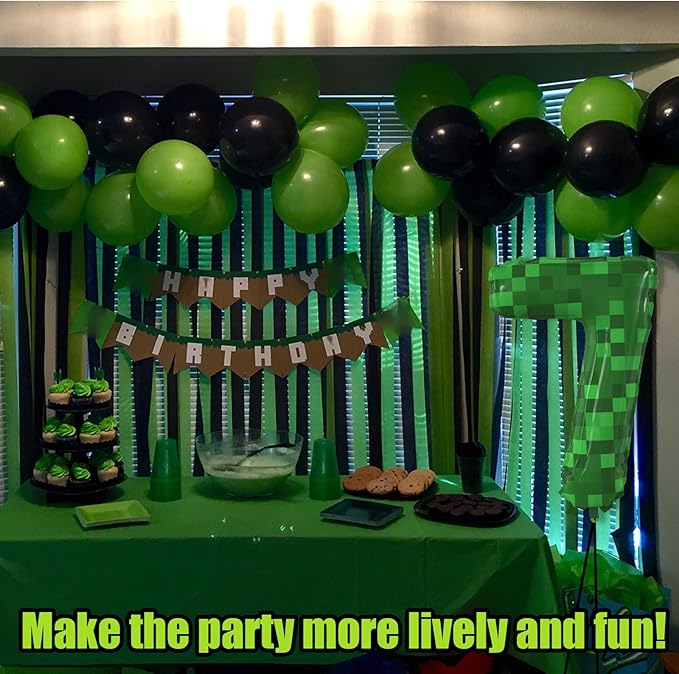 40 Inch Green Pixel Miner Theme Number Balloons Large Birthday Party Number Balloons Mining Gaming for Kids Birthday Party Decoration Supplies (Number 7)