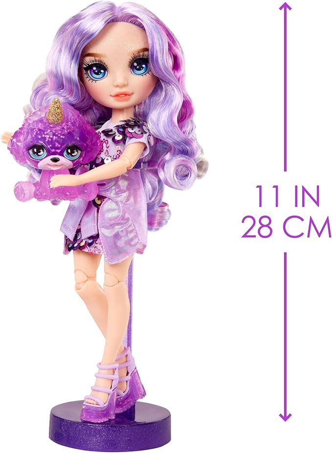Rainbow High Violet, Purple with Slime Kit & Pet, 11" Shimmer Posable Fashion Doll with DIY Sparkle Slime, Magical Yeti Pet, Fun Play Accessories, Great Toy Gift for Girls Kids Ages 4-12 Years