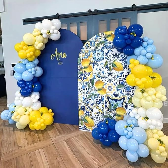 Yellow Blue Balloons, 12Inch Dark Light Blue Yellow and White Latex Balloons with Confetti Helium Balloon for Kids Cartoon Birthday Baby Shower Graduation Ocean Sky Theme Party Decorations