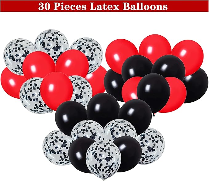 12th Birthday Decorations for Boys Red Black 12th Happy Birthday Banner Party Supplies Number 12 Balloons Fringe Curtain 12 Years Old Bday Party Supplies Kit for Him Her Girls (Red)
