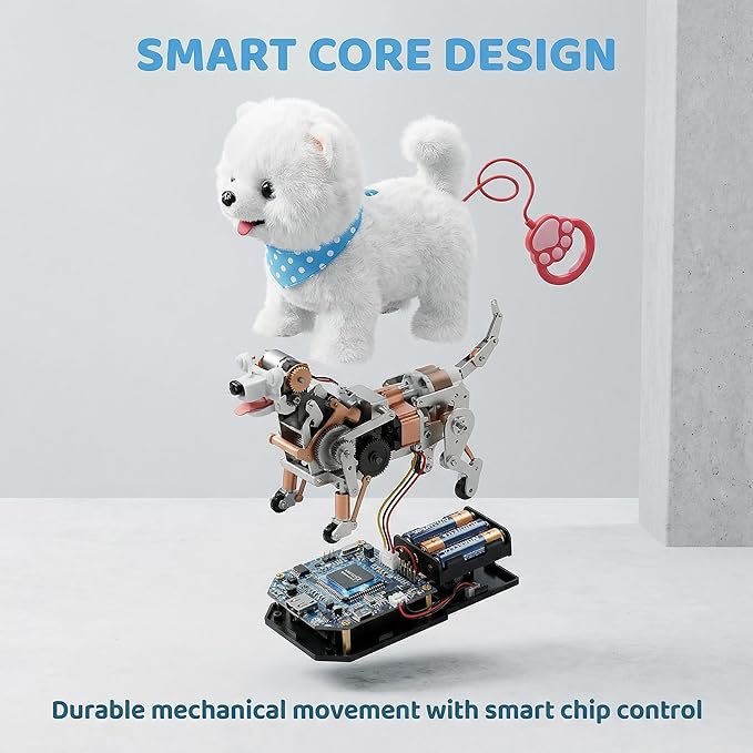 Wuffy Interactive Robot Dog Toy for Kids, Realistic Walking Plush Puppy with Touch Sensor, Voice Mimic & Licking Motion, Leash Remote Control, Screen-Free Pet for Ages 3+