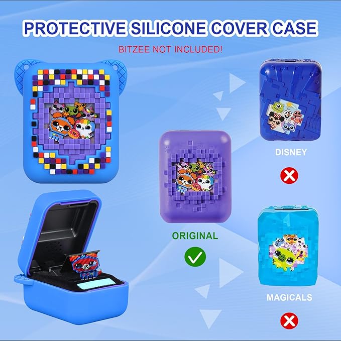 RAIALL Silicone Cover Case for Bitzee Interactive Toy Digital Pet, Kids Protective Virtual Electronic Pet Game Lanyard Silicone Holder for Boys and Girls, Portable Travel Soft Silicone Sleeve, Blue