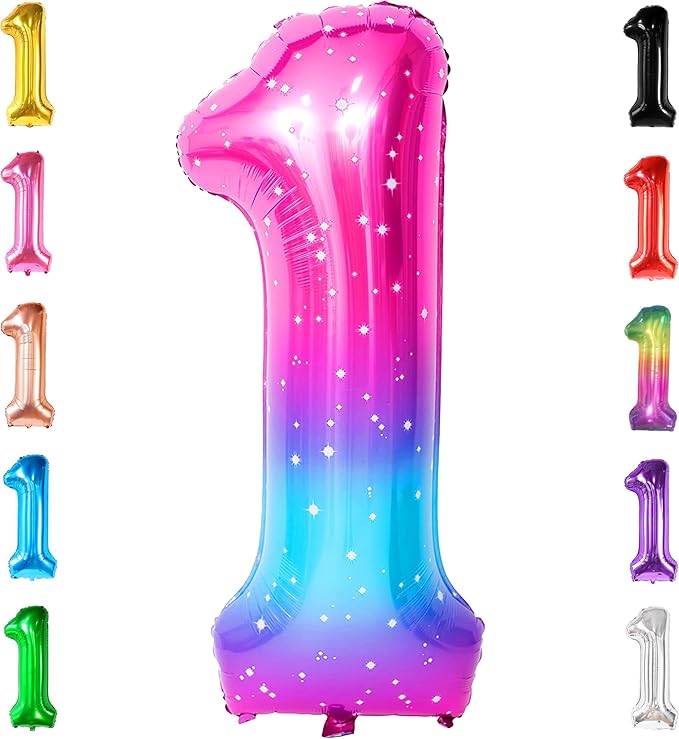 KatchOn Giant Rainbow Number 1 Balloon - 40 Inch | Number One Balloon for 1st Birthday Decorations for Girl | Galaxy 1 number Balloons | First Birthday Decorations for Girl