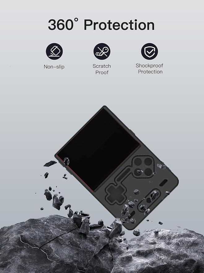 for Trimui Brick Handheld Game Console Gaming Controller Silicone Grip Case ，Soft Skin Silicone Case Full Protective Case Cover with Lanyard-Black