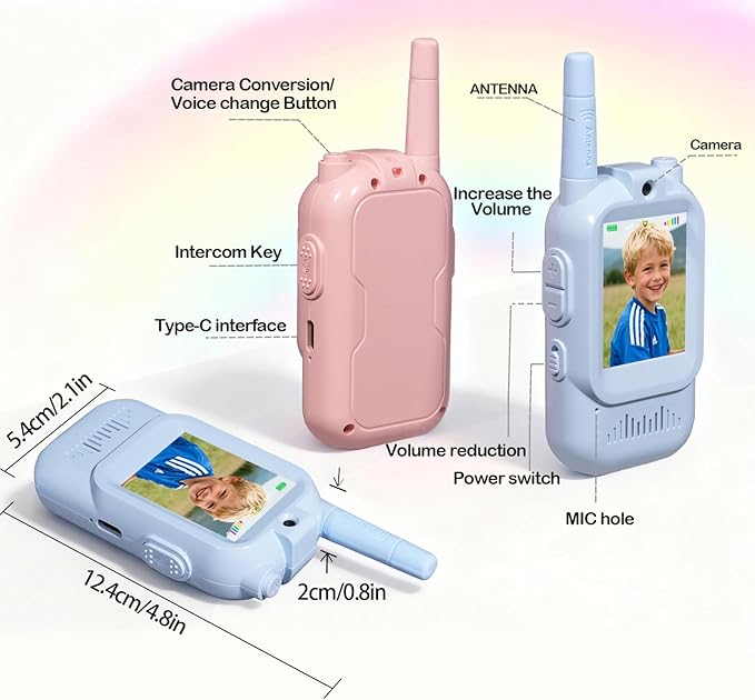 Video Walkie Talkie Toys for Kids, 2 Pack Rechargeable Long Range Two Way Radios Walkie Talkies with Screen，Toys for Family Games, Outside, Camping, Hiking，for Ages 3-12 Blue+Pink