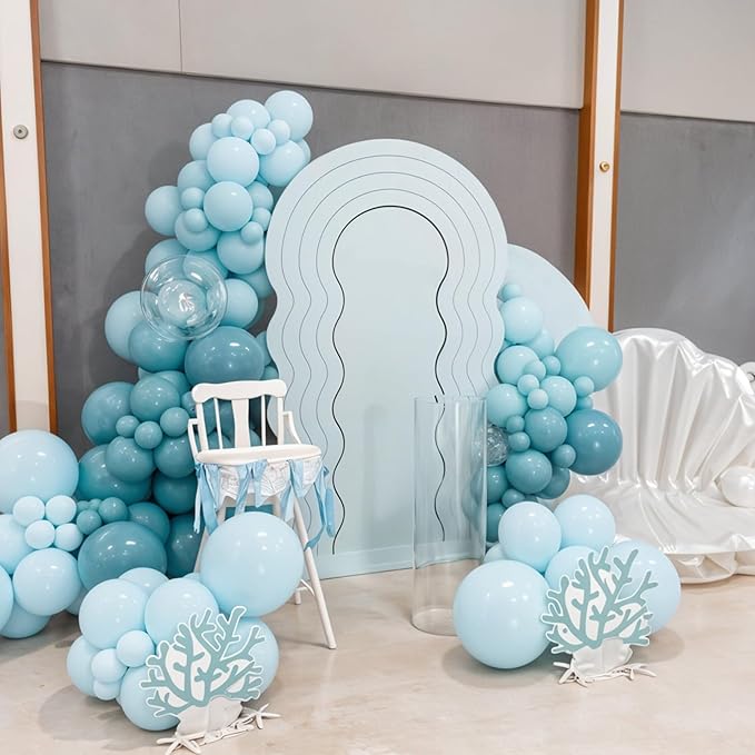 Ocean Themed Balloons, Macaron Light Baby Sea Blue Teal Transparent Balloons for Boy Girl Ocean Themed Birthday Sea Party Baby Shower Decorations