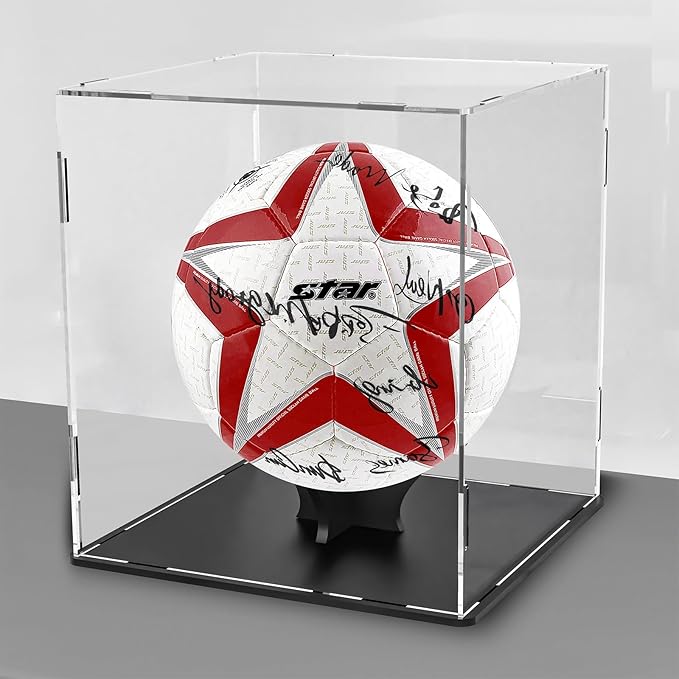 Soccer Ball Display Case,Self-Assembly Acrylic Display Case,Deluxe Dustproof Showcase,Cube Countertop Box for Pop Figures Collectibles,Basketball Volleyball Display Case(10x10x12 inch; 25x25x30cm)