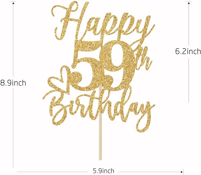 Happy 59th Birthday Cake Topper, 59 Birthday Decorations for Women/Men, Cheers to 59 Years, Hello 59, 59th Funny Happy Birthday Party Decorations Gold Glitter