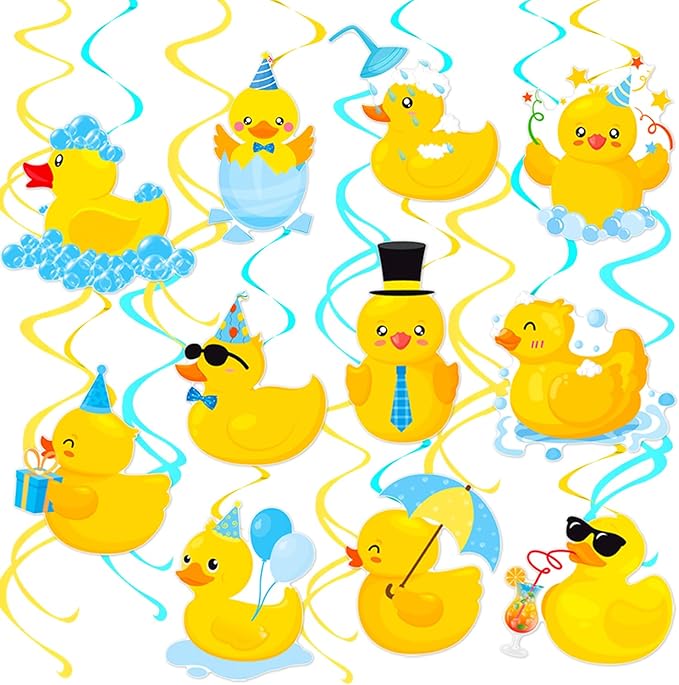 Rubber Duck Hanging Swirls 20Pcs Duck Birthday Party Hanging Decorations Rubber Duck Ceiling Swirls Duck Party Streamers for Duck Themed Baby Shower Birthday Party Supplies
