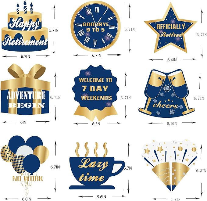 9Pcs Happy Retirement Decorations Table Honeycomb Centerpieces Party Supplies Blue Gold Retirement Adventure Awaits Sign for Men Retired Decor Goodbye Retirement Signs