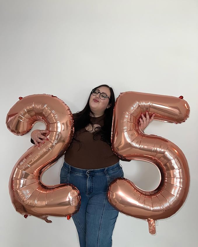 Rose Gold Number 25 Balloon 40 inch, 25 Number Balloons, 25th Birthday Decorations, 25 Year Old Women Men Rose Gold Party Supplies