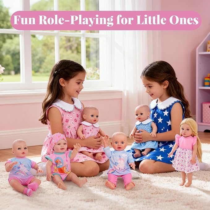 BABESIDE 6 Sets of Baby Doll Clothes for 12-16 Inch Dolls, Babydolls Clothes and Accessories Set with Hat Socks for Realistic Baby Dolls Girl