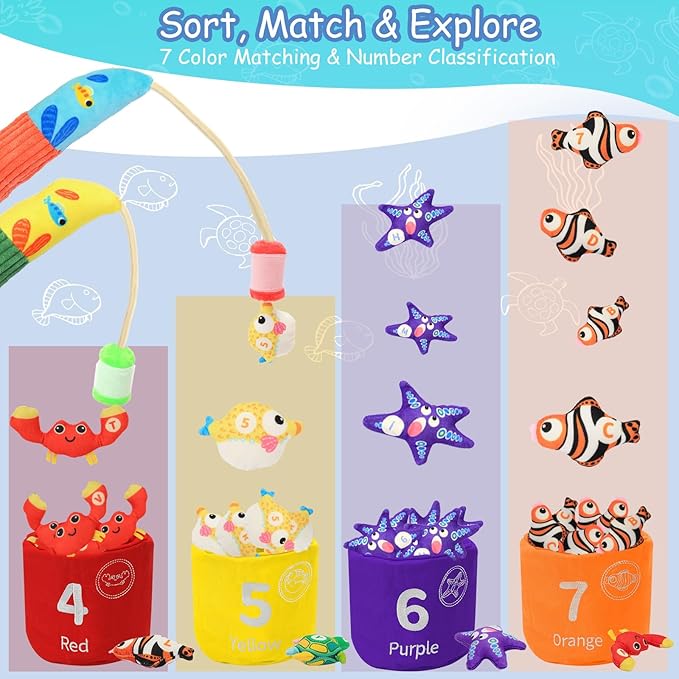 Montessori Toys for 1 Year Old, 40PCS Upgrade Fishing Game Toys for Toddlers 1-3, Educational Baby Toy for Color Sorting, Number & Alphabet Learning, Birthday Gifts for Baby Boy Girl Age 1 2 3