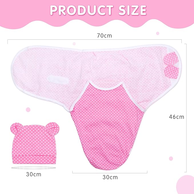 Reborn Baby Doll Clothes Accessories for18-20 Inch Baby Doll Girl Pink Polka-Dot Swaddling Blanket